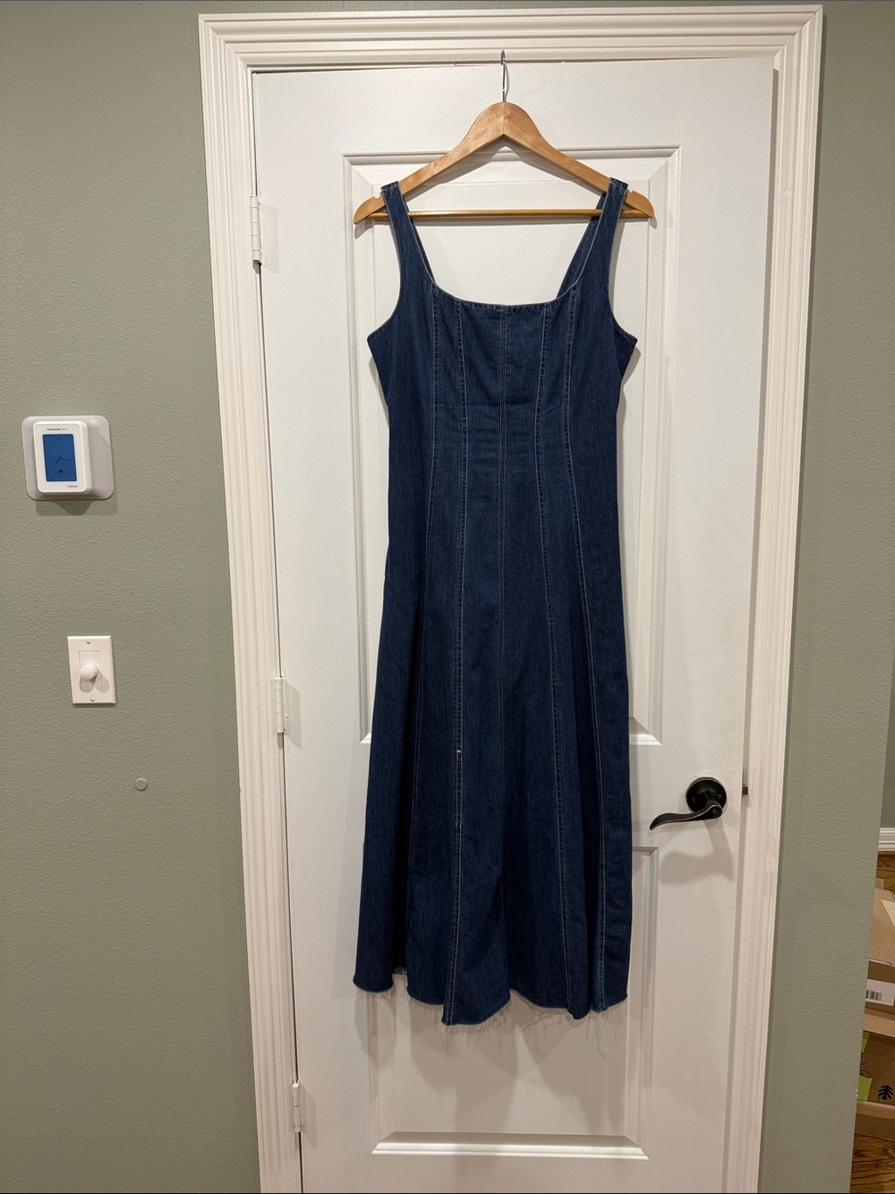 Sleeveless Dark Blue Denim Maxi Dress